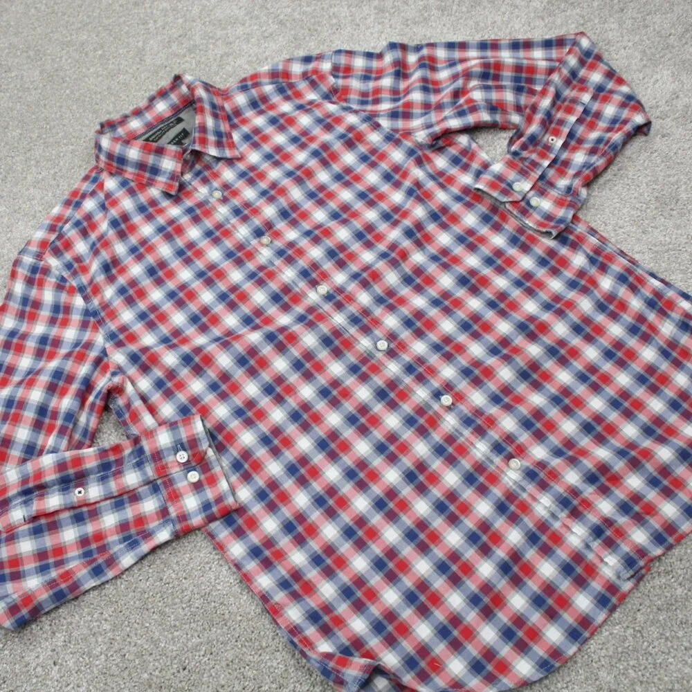 Banana Republic Camden Fit Shirt Mens Medium Red/Blue Custom 078 Wash L/S Cotton